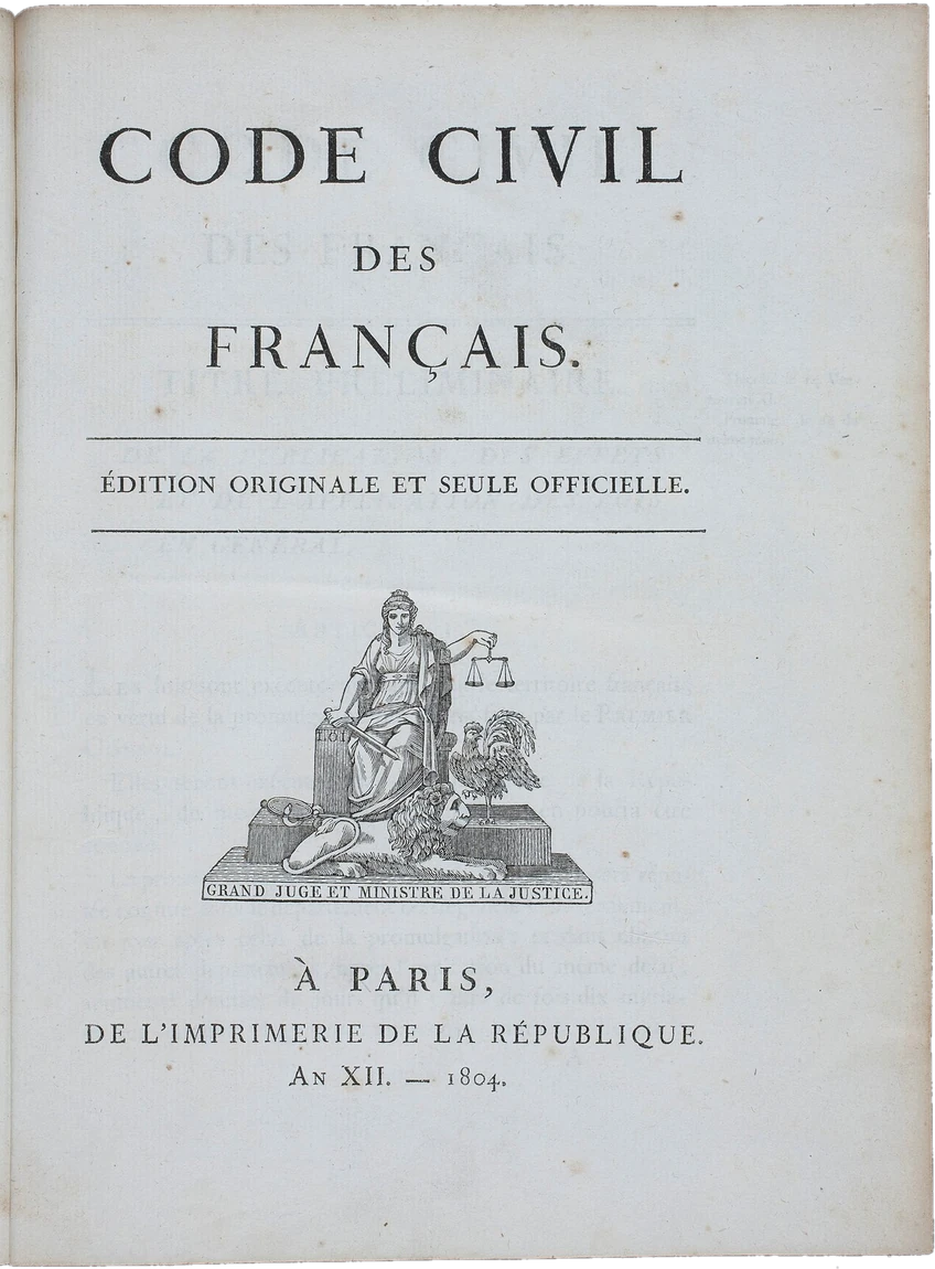 The 1804 title page of the Code civil des Français